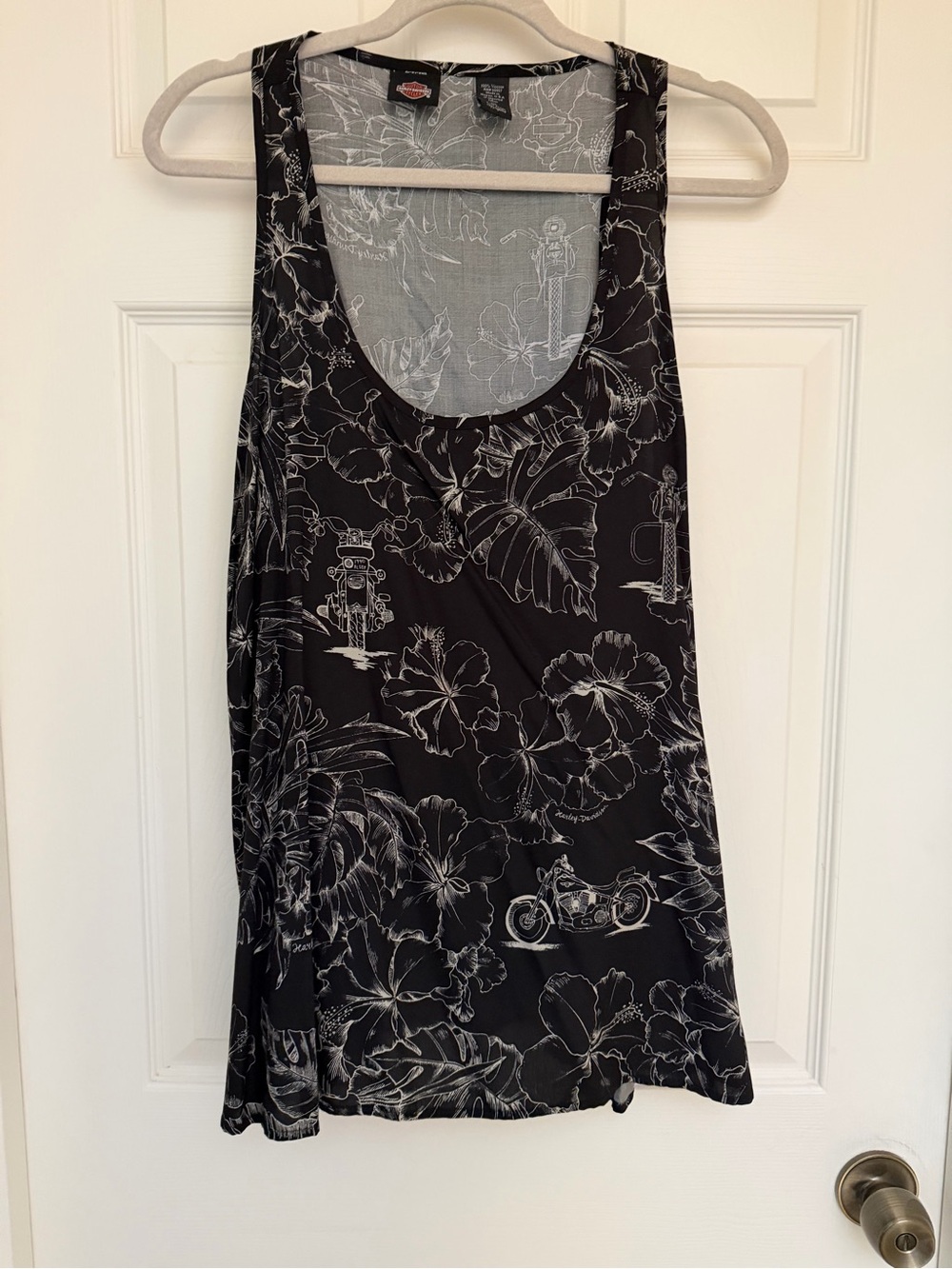 Harley-Davidson Black and White Floral Motorcycle Tank Top